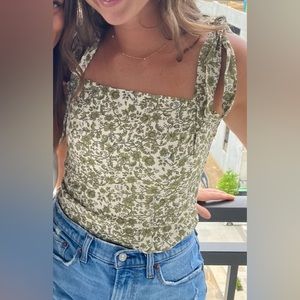 Green and white few moda top